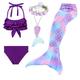 Kids Girls' Five Piece Swimwear Beach Rainbow Cute Monofin Bathing Suits 3-10 Years Summer Purple