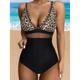 Women's Swimwear Bikini Normal Swimsuit Mesh Patchwork Solid Color Leopard Beach Wear Holiday Bathing Suits