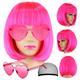 Short Bob Hair Wigs Straight with Flat Bangs Synthetic Colorful Cosplay Daily Party Neon Wig for Women (Only Wigs)