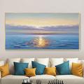 Large Hand painted Sunset Seascape Oil Painting on Canvas Original Abstract Blue Sea Landscape Painting Textured Wall Art Living Room Home Decor No Frame