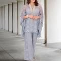 Jumpsuit / Pantsuit Mother of the Bride Dress Plus Size Jewel Neck Floor Length Chiffon Long Sleeve with Lace 2024