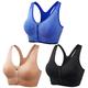 3 Pack Women's High Support Sports Bra Running Bra Seamless Zip Front Racerback Bra Top Padded Yoga Fitness Gym Workout Breathable Shockproof Quick Dry Khaki Black White Solid Colored