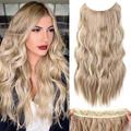 Hair Extensions 20 Inch Long Wavy Blonde Hair Extensions with Invisible Wire Adjustable Size 4 Secure Clips in Hair Extensions for Women