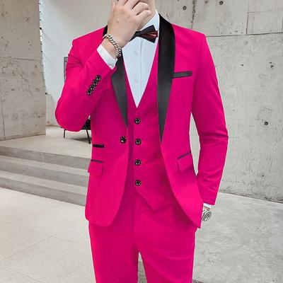 Men's Wedding Party Tuxedos Pink Royal Blue Solid Color Standard Fit 3 Piece Single Breasted One-button