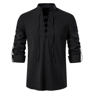 Knight Ritter Viking Celtic Knight Medieval Renaissance 17th Century Blouse / Shirt Cosplay Costume Men's Drawstring Costume Vintage Cosplay Casual Daily Renaissance Fair Long Sleeve Medium Length