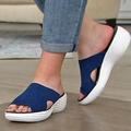 Women's Sandals Slippers Plus Size Outdoor Slippers Flyknit Shoes Daily Indoor Solid Color Summer Platform Open Toe Casual Minimalism Elastic Fabric Loafer Black Pink Blue