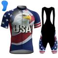 21Grams Men's Cycling Jersey with Bib Shorts Short Sleeve Mountain Bike MTB Road Bike Cycling White Navy Blue Royal Blue Austria Bike Clothing Suit 3D Pad Breathable Quick Dry Moisture Wicking Back