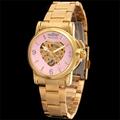 Winner Ladies Heart Display Women Luxury Gold Simple Skeleton Transparent Case Automatic Mechanical Watches