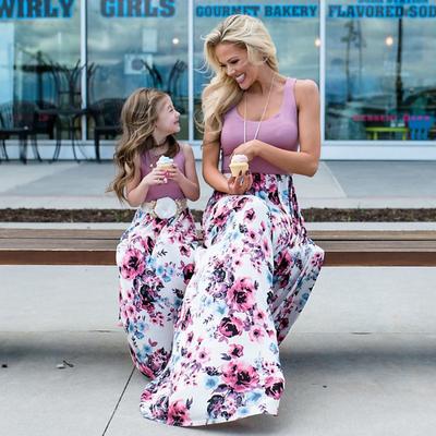Mommy and Me Dresses Cotton Graphic Home 8016 8010 8011 Short Sleeve Knee-length Mommy And Me Outfits Adorable Matching Outfits