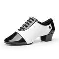 Men's Latin Shoes Practice Trainning Dance Shoes ShoesFor Men Indoor Party /Prom Evening Stylish Splicing Sequins Thick Heel Pointed Toe Lace-up Teenager White Black / Leather