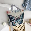 Women's Tote Shoulder Bag Canvas Tote Bag Oxford Cloth Shopping Daily Zipper Print Large Capacity Lightweight Durable Cat Flower Folk Butterfly Unicorn Black cat