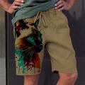 Men's Shorts Summer Shorts Beach Shorts Drawstring Elastic Waist 3D Print Graphic Animal Cat Breathable Soft Short Casual Daily Holiday Streetwear Hawaiian Green Khaki Micro-elastic