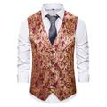 Men's Vest Gilet Wedding Smart Casual Polyester Geometric V Neck Skinny Red Purple Gold Vest