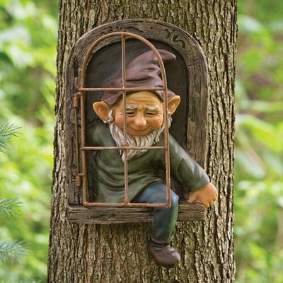 Mini Garden Crafts Decoration Gnome Leave The Window Whimsical Tree Sculpture Garden Decoration Garden Gnome Outdoor Ornament