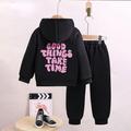 2 Pieces Kids Girls' Graphic Side Stripe Hoodie Sweatpants Set Set Long Sleeve Active School Cotton 7-13 Years Spring TZ86-grey clothes and gray pants TZ83-black TZ86-Black clothes and black pants