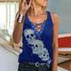 Women's Lace Shirt Tank Top Going Out Tops Halloween Shirt Skull Casual Lace up Print Sleeveless Light Blue Sleeveless Basic V Neck