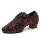 Women's Latin Shoes Practice Trainning Dance Shoes Performance Training Heel Flower Cuban Heel Round Toe Lace-up Adults' Red Gold