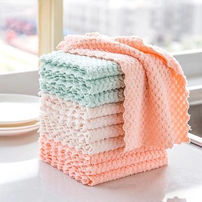 5/10pcs Kitchen Dishcloth Rag Non-Stick Oil Pineapple Plaid Dish Towel Double-Sided Absorbent Thickened Scouring Pad