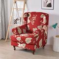 1 Set of 2 Pieces Stretch Wingback Chair Cover Floral Printed Wing Chair Slipcovers Spandex Fabric Wingback Armchair Covers with Elastic Bottom for Living Room Bedroom Decor