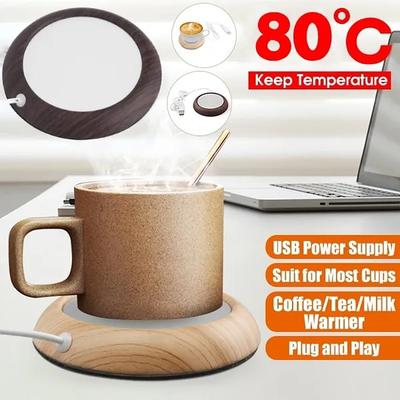 Up To 80 Celsius Degree Cup Warmer USB Coffee Mug Electric Heater Plate Desktop Wood Grain Cup Warmer Heat Beverage Mug Mat Tea Coffee Milk Heater Pad Coasters For Office Home