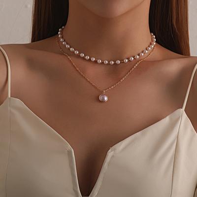 Necklace Imitation Pearl Chrome Women's Fashion Simple Double Layered Necklace For Work Daily Holiday