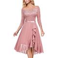 Women's Lace Dress Prom Dress Party Dress Lace Ruched Off Shoulder Long Sleeve Midi Dress Birthday Vacation Pink Purple Spring Winter