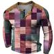 Graphic Plaid Color Block Fashion Designer Casual Men's 3D Print Henley Shirt Waffle T Shirt Sports Outdoor Holiday Festival T shirt Yellow Light Purple Purple Long Sleeve Henley Shirt Spring Fall