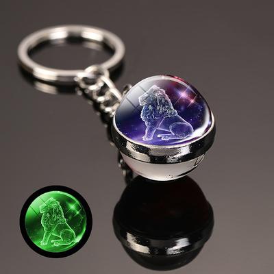 12 Constellation Luminous Keychain Glass Ball Pendant Zodiac Sign Keychain Glow In The Dark Key Chain Holder Men Women Birthday Gifts