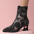 Women's Boots Winter Boots Booties Ankle Boots Outdoor Daily Walking Booties Ankle Boots Winter Rhinestone Embroidery Flower Block Heel Closed Toe Fashion Elegant Sexy Satin Solid Color Black White