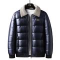 Men's Faux Leather Jacket Puffer Jacket Fleece Jacket Outdoor Daily Wear Warm Pocket Fall Winter Plain Fashion Streetwear Lapel Regular Black Dark Blue Jacket