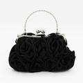 ladies handbags Women's Clutch Bags Satin Wedding Party Valentine's Day Flower Floral Print Black White Silver