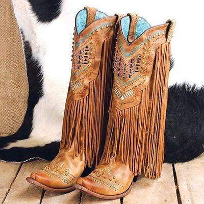 Tassel 1970s Shoes Western Boot Square Toe Hippie Cowboy Fancy Dress Women's Masquerade Party / Evening Pride Parade Pride Month Adults' Shoes