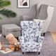 Stretch Wingback Chair Cover Floral Printed Wing Chair Slipcovers for Kids,Spandex Armchair Covers with Elastic Bottom for Living Room Bedroom Wingback Chair