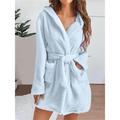 Women's Fleece Coral Robe Fluffy Fuzzy Bathrobe Pajama Robes Gown Pure Color Casual Comfort Soft Home Daily Bed Coral Velvet Warm Hoodie Long Sleeve Pocket Fall Winter Black White