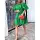 Women's Party Dress Cocktail Dress Green Dress Cotton Ruched Crew Neck Puff Sleeve Short Sleeve Mini Dress Green Summer Spring