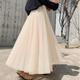 Women's Skirt Dress Swing Tutu Long Skirt Maxi Skirts Pleated Layered Tulle Solid Colored Street Prom Summer Polyester Elegant Vintage Black Pink Khaki Beige