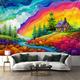 Rainbow Dream House Hanging Tapestry Wall Art Large Tapestry Mural Decor Photograph Backdrop Blanket Curtain Home Bedroom Living Room Decoration