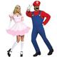 Princess Peach Super Brothers Cosplay Costume Halloween Group Couples Costumes Men's Women's Movie Cosplay Cosplay Costumes Green and Pink Red and Pink Costume Halloween Carnival Masquerade Polyester