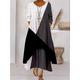 Women's Casual Dress SpringDress Geometric Color Block Print Pocket Crew Neck Long Dress Maxi Dress Streetwear Maxi Street Holiday Long Sleeve Regular Fit Black And White Black White Summer Spring S