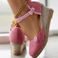 Women's Sandals Pink Shoes Wedge Sandals Wedge Heels Daily Beach Solid Color Hollow-out Summer Pom-pom Platform Wedge Heel Round Toe Elegant Casual Minimalism Satin Zipper Black Pink Red