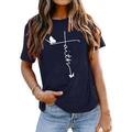 Women's T shirt Tee Cotton 100% Cotton Butterfly Letter Daily Navy blue (white font) Black (white font) Dark green (white font) Short Sleeve Basic Round Neck Faith