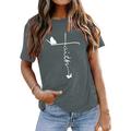 Women's T shirt Tee Cotton 100% Cotton Butterfly Letter Daily Navy blue (white font) Black (white font) Dark green (white font) Short Sleeve Basic Round Neck Faith