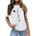 Women's T shirt Tee Cotton 100% Cotton Butterfly Letter Daily Navy blue (white font) Black (white font) Dark green (white font) Short Sleeve Basic Round Neck Faith