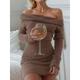 Women's Sweater Dress Jumper Dress Winter Dress Mini Dress Knitwear Fashion Pure Color Outdoor Daily Vacation Going out Off Shoulder Long Sleeve Off Shoulder 2023 Slim Black Red Brown S M L XL XXL 3XL