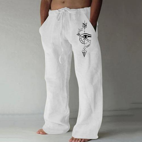 Men's Feathers Compass Pants Trousers Mid Waist Casual Outdoor Street Going out Spring Fall Black White Green