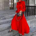 Women's Party Dress Wedding Guest Dress Satin Dress Swing Dress Long Dress Maxi Dress Black Yellow Red Long Sleeve Pure Color Lace up Fall Autumn Stand Collar Modern Winter Dress 2023 S M L XL XXL