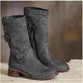 Women's Boots Cowboy Boots Snow Boots Combat Boots Outdoor Work Daily Fleece Lined Mid Calf Boots Flat Heel Round Toe Vintage Casual Industrial Style Faux Leather Zipper Dark Grey Black Brown