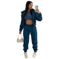 Solid Casual 3 Piece Set, Zip Up Hooded Jacket Sleeveless Crew Neck Tank Top Drawstring Elastic Waist Jogger Pants Outfits, Women's Clothing