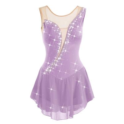 Figure Skating Dress Women's Girls' Ice Skating Dress White / White Yellow Yellow Dark Purple Asymmetric Hem Mesh Spandex High Elasticity Competition Skating Wear Crystal / Rhinestone Sleeveless