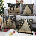 Christmas Gold Trees Double Side Pillow Cover 4PC Scandinavian Folk Art Xmas Soft Decorative Square Cushion Case Pillowcase for Bedroom Livingroom Sofa Couch Chair